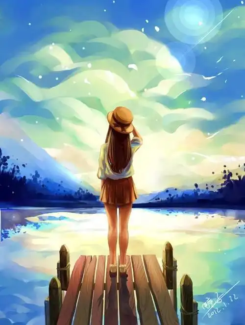 卡通插画女孩背影唯美文艺手机壁纸聊天背景