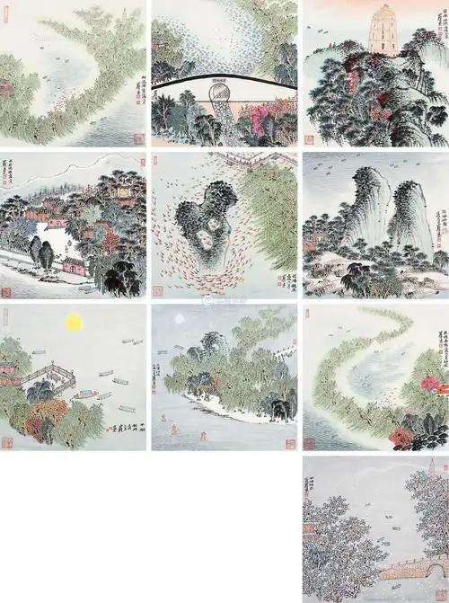 沈明权b19472018年作西湖十景册镜片十开设色纸本