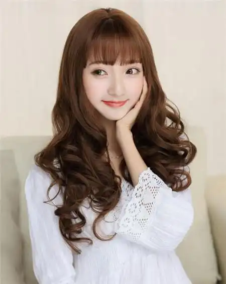 空气感中长烫发波浪线条烫图片