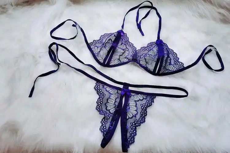 fauntieluna性感文胸情趣火辣内衣透明胸罩全透超薄大码蕾丝女人黑色2