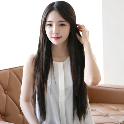 75cm偏分递针头皮随意分长直发修脸蓬松透气女全真人发丝假发套女