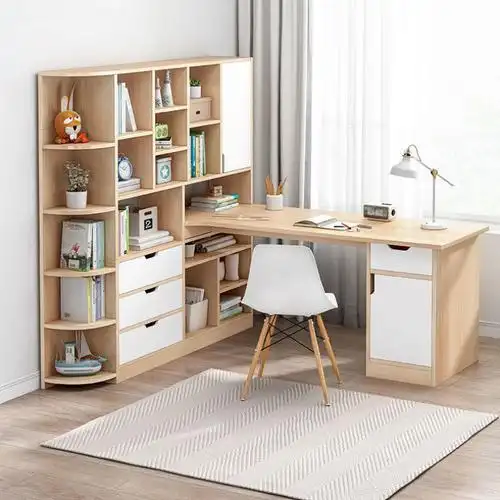 转角书桌台式电脑桌书架组合连体柜卧室家用书柜一体学生写字桌子