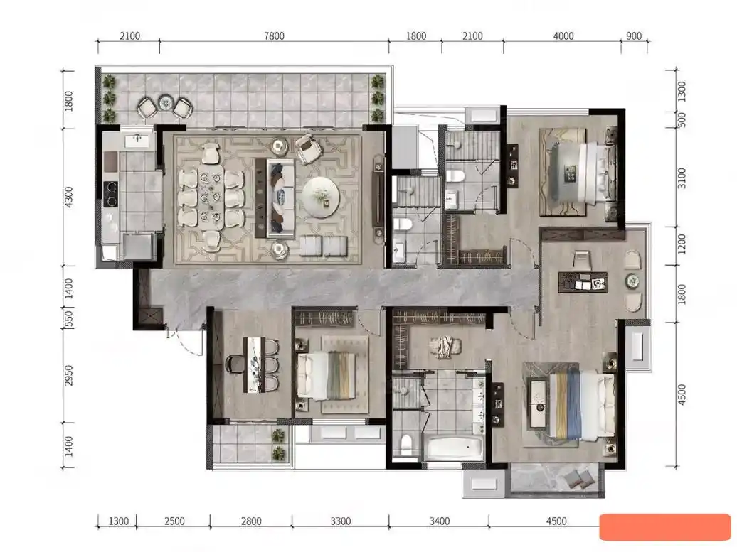 220平米奢华大平层,三联横厅一体化设计