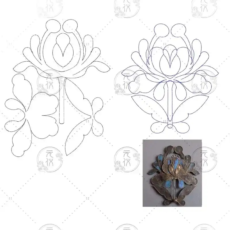 簪娘 #图稿 #发簪 #点翠 点翠底胎图稿分享(一) - 抖音