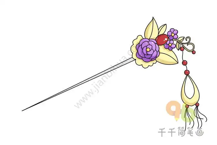 古代公主头饰的简笔画古头饰简笔画红翡滴珠凤头步摇简笔画发簪设计简