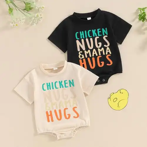 儿童2024夏季农场印花哈衣新生儿小鸡圆领短袖连体衣爬服-阿里巴巴