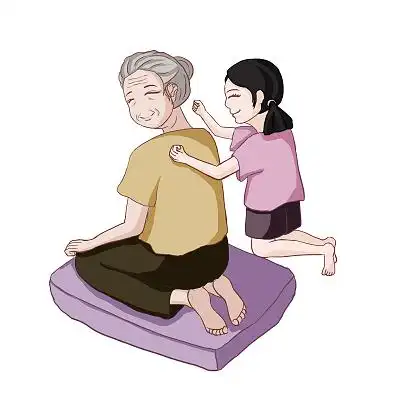 孝敬老人 夏天卡通人物 捶背 psd素材孝敬老人元素