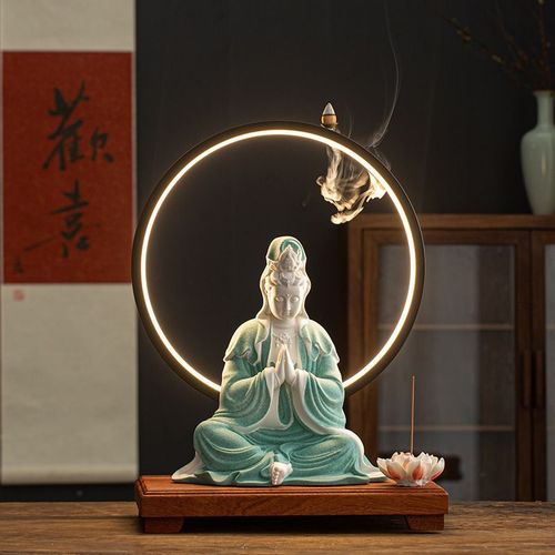 陶瓷祈福观音佛像摆件家用供奉双手合十自在观音菩萨像玄关工艺品