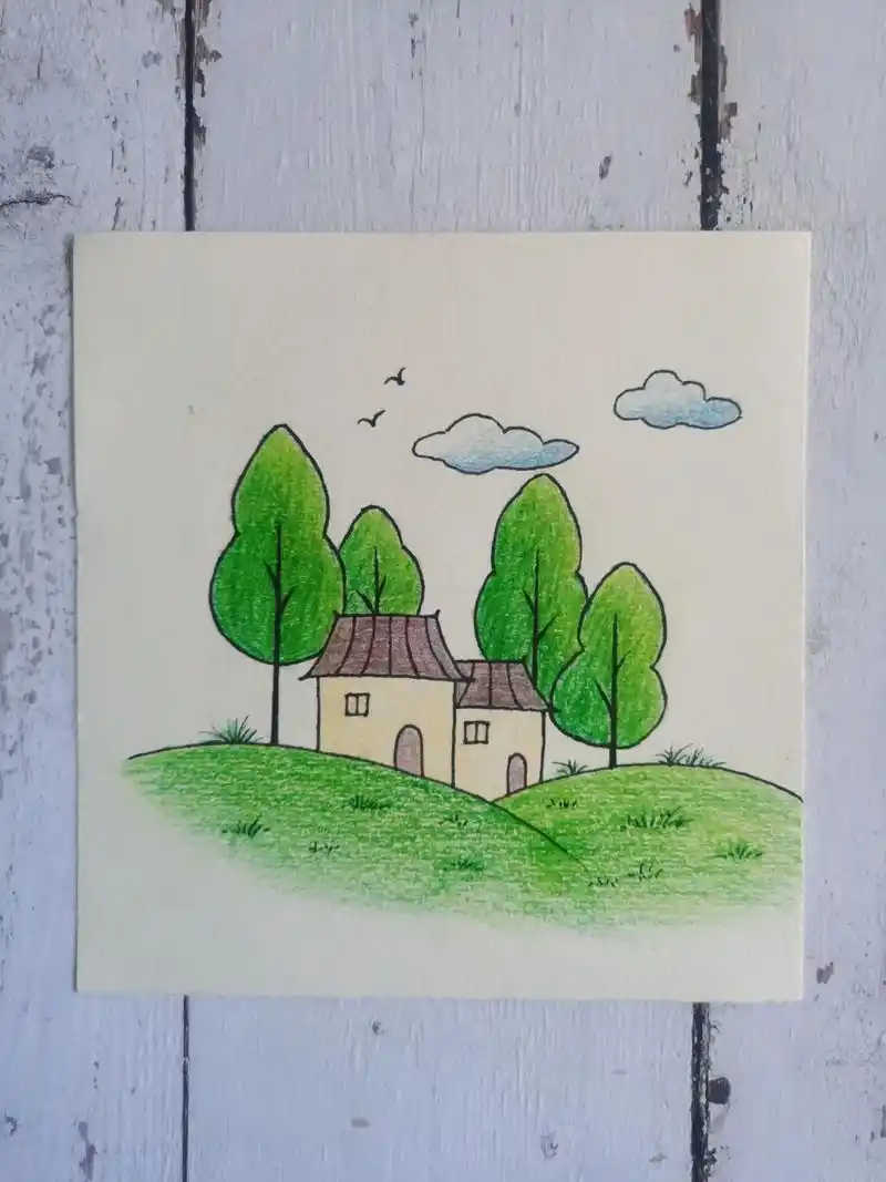 自然风光简笔画.多亲近自然,少与人纠缠～#儿童画 #简笔画  - 抖音