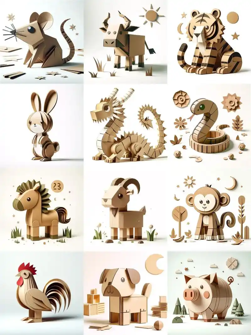 纸板手工|可爱的瓦楞纸十二生肖.               - 抖音