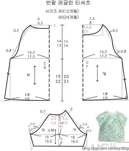 [转载]给孙女做的3件全棉针织布插肩短袖衫【附裁