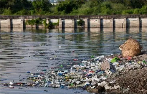 河边白色垃圾堆积如山