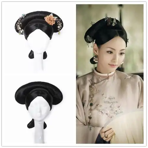 延禧攻略明星同款妃子皇后清朝旗头假发套全头整顶燕尾发套古风