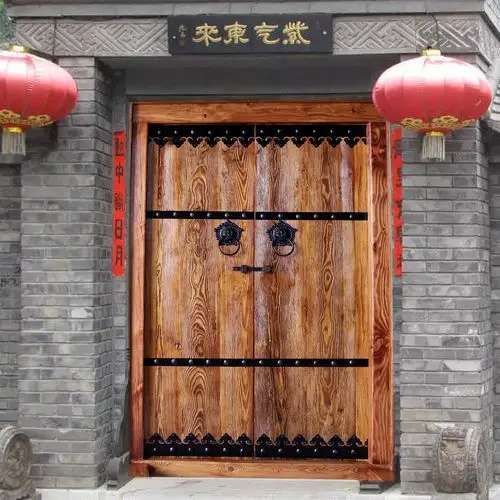 中式实木仿古农村别墅会所进户门乡村庭院对开门老榆木大门双开门