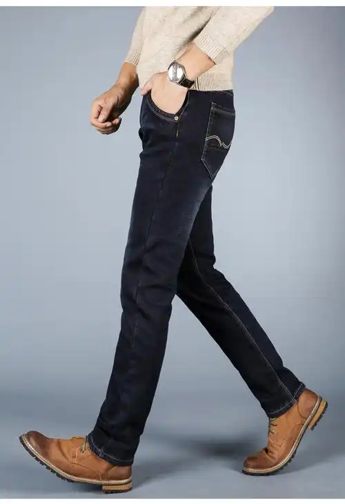 名斯森马潮冬季男士牛仔裤加绒加厚保暖宽松直筒修身休闲长裤男装_7折