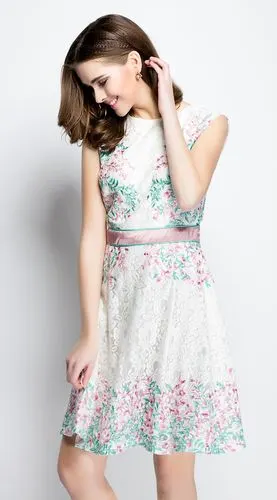 轻奢时尚品牌罗威女装2016春夏新款欧美时尚绣花蕾丝a字裙 图片色 l