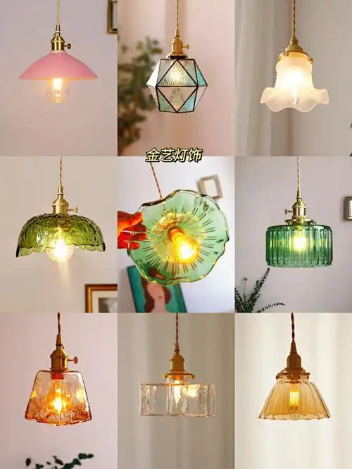 法式花瓣小吊灯[樱花r]搭配复古的玻璃灯罩,让光线柔和又浪漫78放在