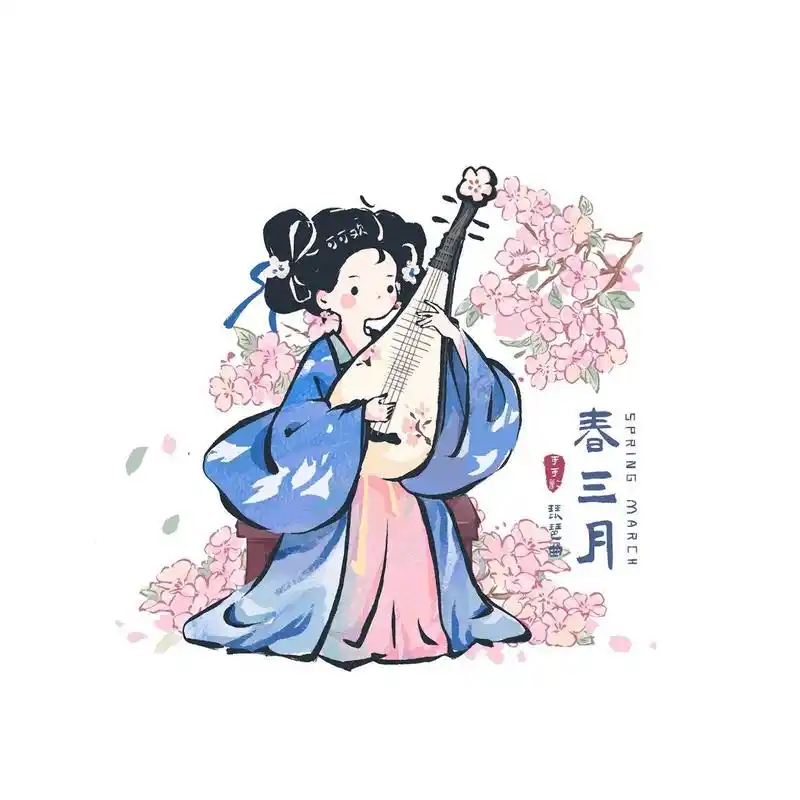 人间值得春三月|琵琶古风简笔画  粉粉的古风琵琶简笔画来啦!