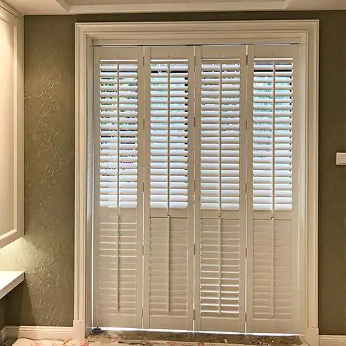 纯实木活动百叶折叠门 阳台客厅遮光透气推拉门 对开背景装饰木门