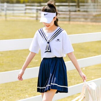 驭舵初中生短袖t恤学院风女孩大童夏装少女学生纯棉甜美上衣9938dyr