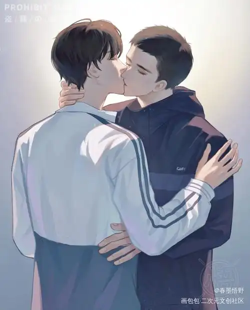 中秋快乐,飞丞亲亲_插图板绘同人撒野顾飞蒋丞厚涂绘画作品