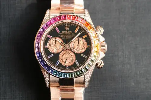 复刻劳力士彩虹迪rbow,奢华七彩宝石真钻黄金迪通拿-玩表汇