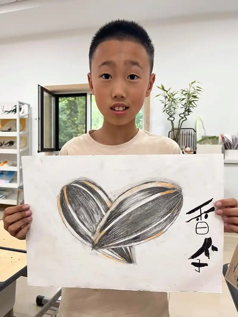 彩铅香瓜子,运用素描的手法,瓜子本身是黑与白相间