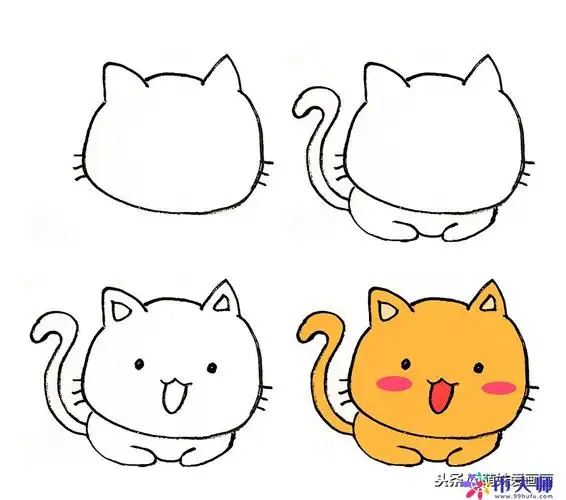儿童简笔画小猫素材|跟着步骤画8只可爱的小猫,适用初学者