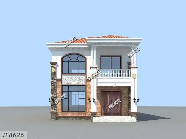 二层别墅设计图面宽仅8米实用又美观建了在村里够风光好一阵