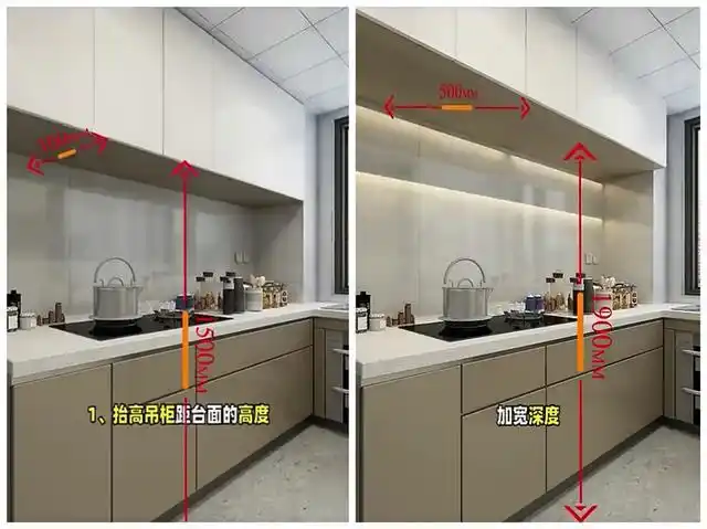 狭长型厨房如何设计吊柜抬高半米做架子转角做钻石柜更实用