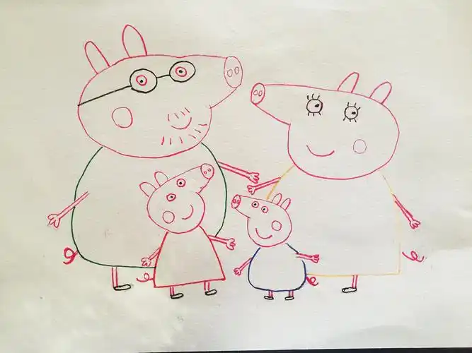 临摹:小猪佩奇一家(水笔勾线 彩铅涂色)