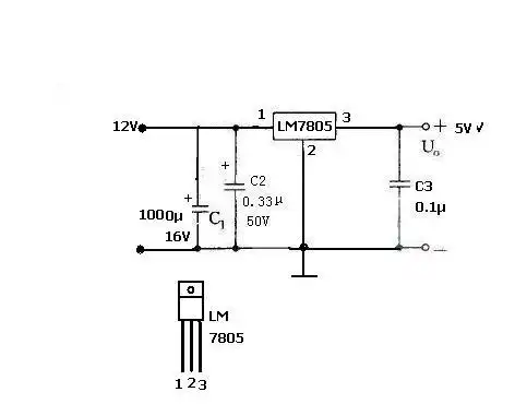用7085设计个直流变压电路图,要求实现12v转5v.
