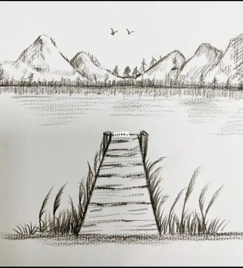 素描炭笔简笔风景小画19