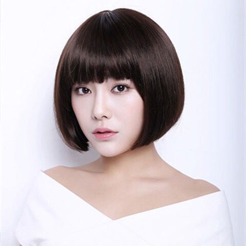 女士假发女短发圆脸波波头直发学生内扣齐刘海真人发丝短直发黑色