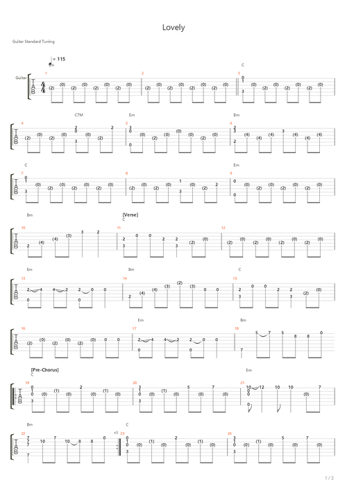 lovely吉他谱(gtp谱)_billie eilish(比莉·艾利什)