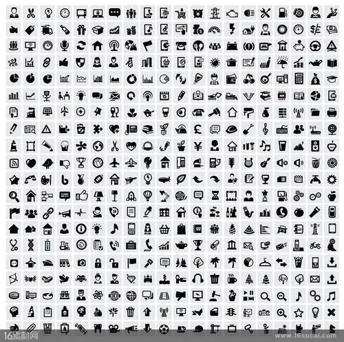 千款简单实用单色网页小图标矢量素材 - 素材中国16素材网