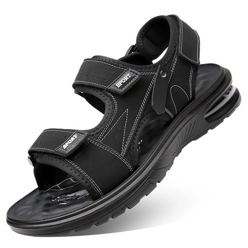 沙滩鞋男2024夏季百搭凉拖鞋新款啄木鸟凉鞋真皮气垫软底凉鞋男士