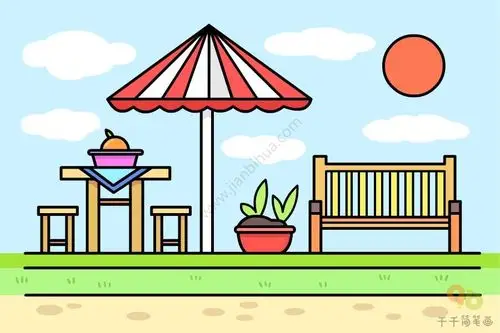 美丽的花园简笔画彩色儿童画