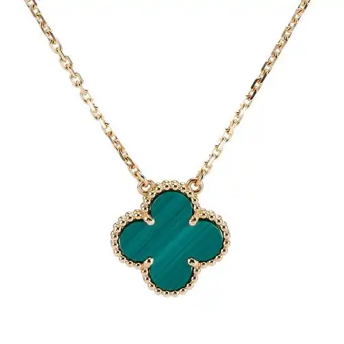 arpels(梵克雅宝) #vintage alhambra系列18k金中号孔雀石四叶草项链