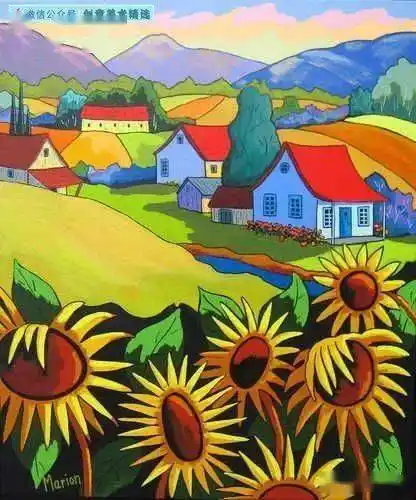 风景临摹素材20张色彩丰富的田园风手绘作品