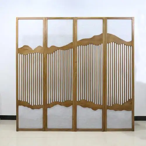 免漆实木屏风新中式老榆木折叠屏风现代新中式酒店 隔断玄关-首商网