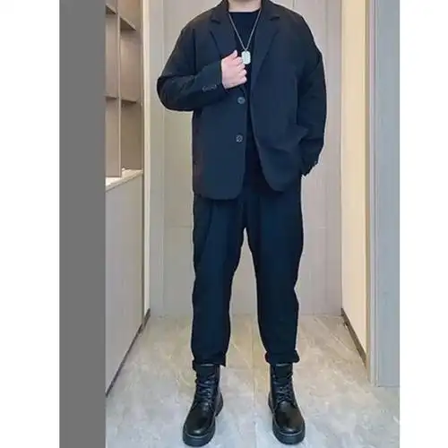 穿搭春秋港风宽松小西服外套大码胖子轻熟风西装套装胖人男装胖子衣服