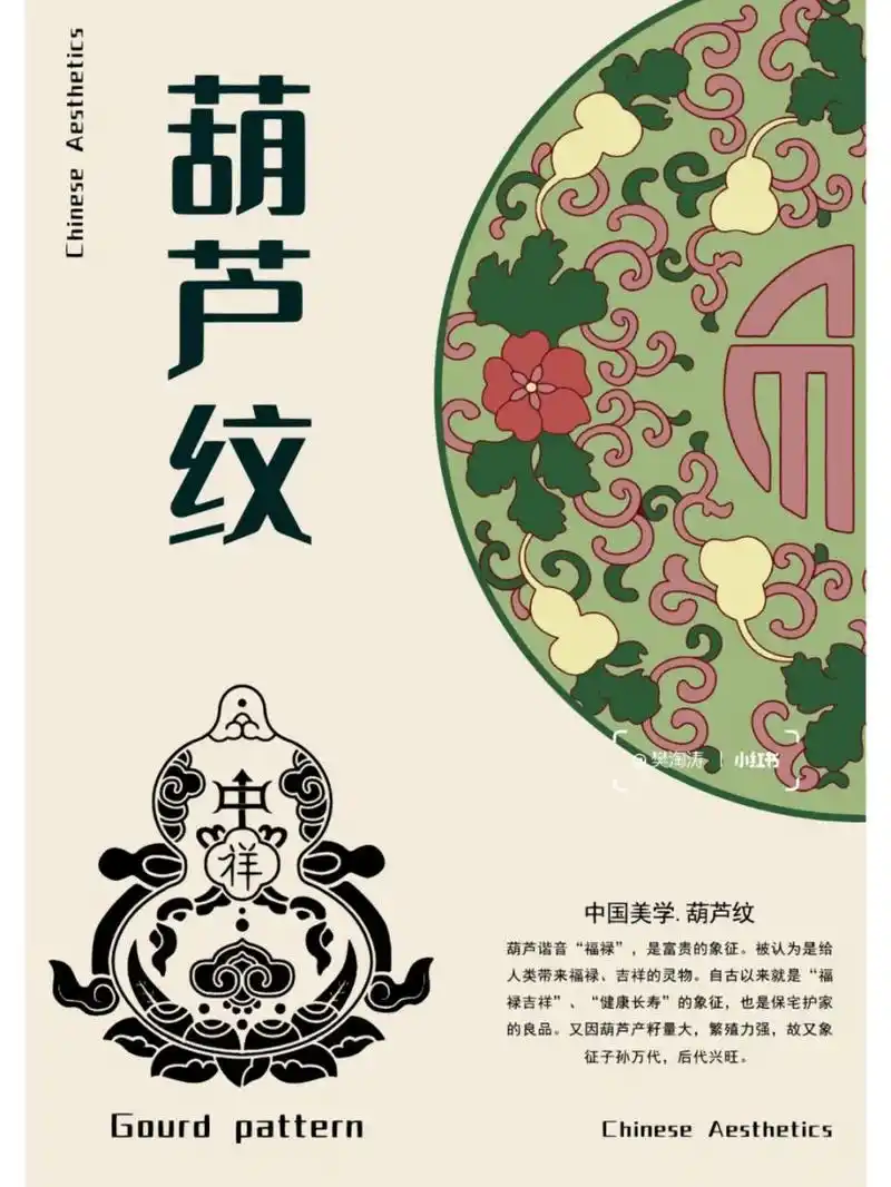 中国纹样.葫芦纹94 94吉祥寓意: 葫芦谐音"福禄",是富贵的象征.