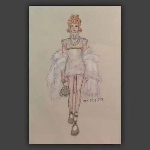 服装手绘彩铅1时装设计临摹紫色羽毛