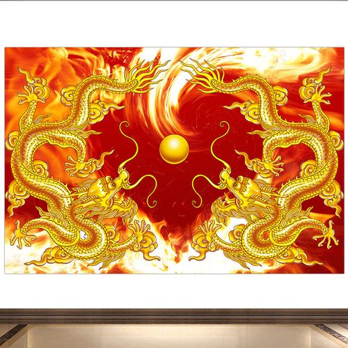 双龙戏珠红红火火墙贴画龙凤呈祥镇宅招财风水自粘画镇宅旺业壁画