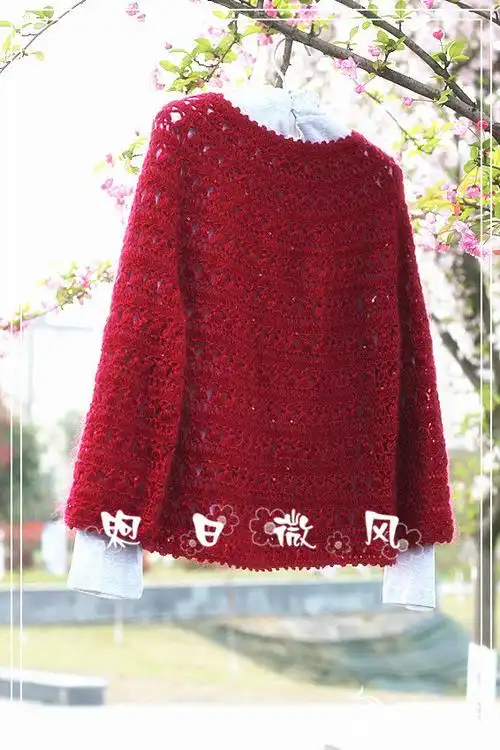 女士钩针三叶草花样圆肩长袖开衫-编织教程-编织人生
