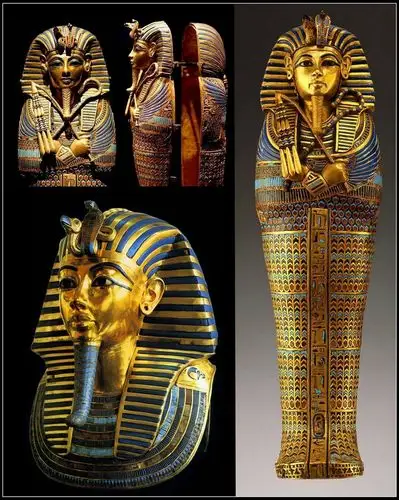 图坦卡蒙的黄金面具(图左下)用纯金铸成,重达17千克.