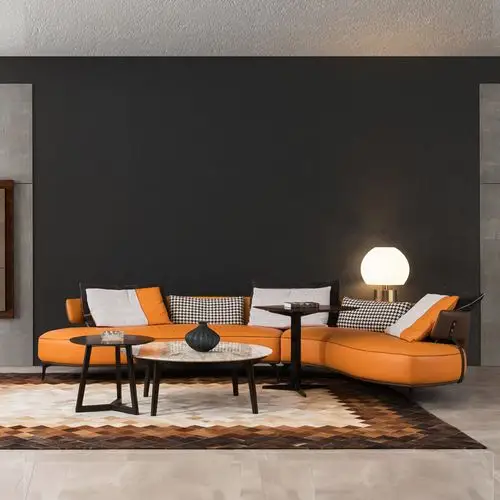 意式轻奢弧形沙发创意简约客厅样板房异型简设计皮艺沙发