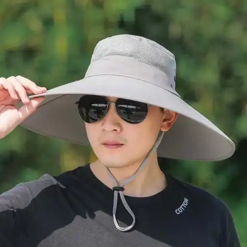 太阳帽男透气遮阳帽男士渔夫帽夏季薄款钓鱼防晒帽子户外大檐草帽