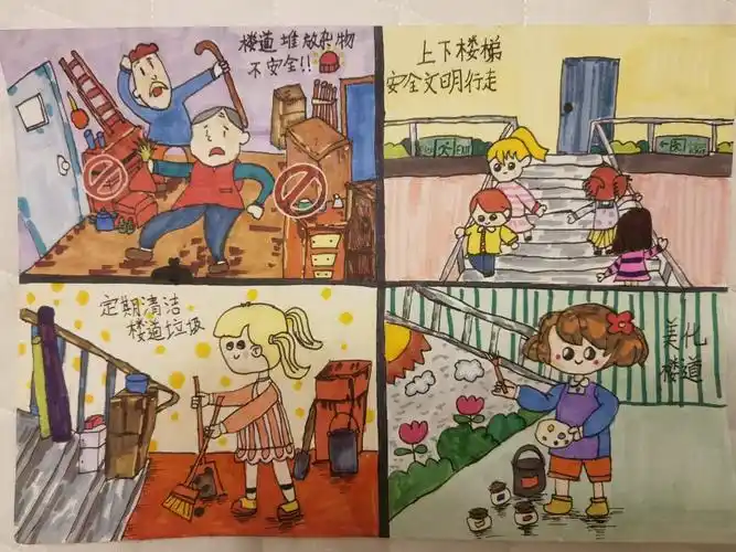 小朋友们以小区楼道为蓝本,纷纷献计献策,用他们稚嫩的小手以及丰富的